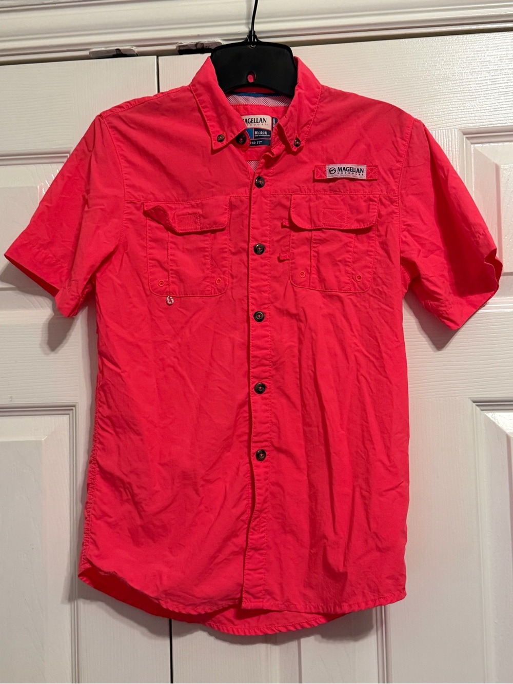 Magellan Outdoors Kid’s Fishing Button-Down Shirt— Coral Pink- Laguna Madre